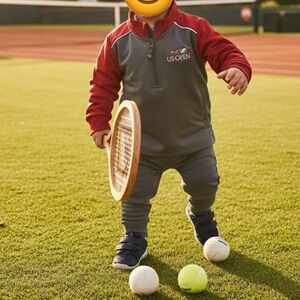 Official US Open Tennis Garb Gray Red Quarter Zip Toddler Pullover Size 2T‎